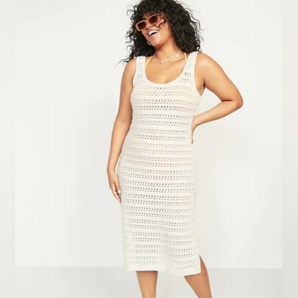 NWT Fitted Sleeveless Crochet Swim Cover-Up Midi Dress - Picture 3 of 9
